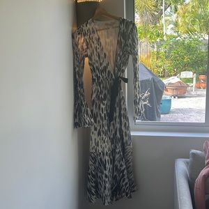 Maxi wrap dress with black velvet tie detail